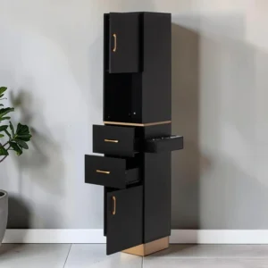 TOTEM Gold (1) station de coiffage professionnelle – colonne de rangement salon – meuble coiffure noir mat – station de coiffage compacte – meuble salon de coiffure moderne – colonne de rangement coiffure – meuble coiffeur avec tiroirs – station de coiffage verticale – meuble coiffure avec niches – rangement salon de coiffure – meuble professionnel coiffure – station de coiffage design – meuble coiffeur noir – colonne de rangement outils coiffure – station de coiffage ergonomique – meuble coiffure haut de gamme – station de coiffage avec supports – meuble salon noir mat – colonne de rangement esthétique – station de coiffage premium